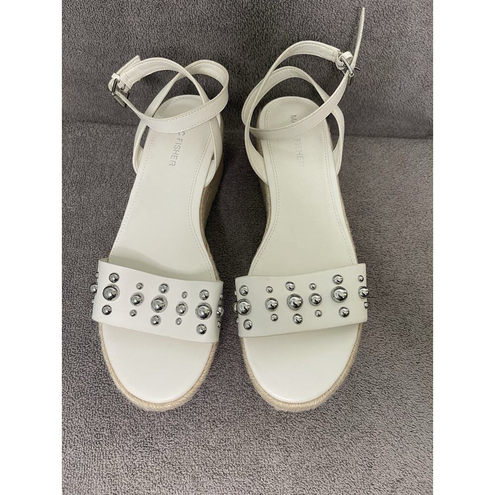 Marc Fisher Sandals Womens Joyce Espadrille Platform Silver Studded SIze 8